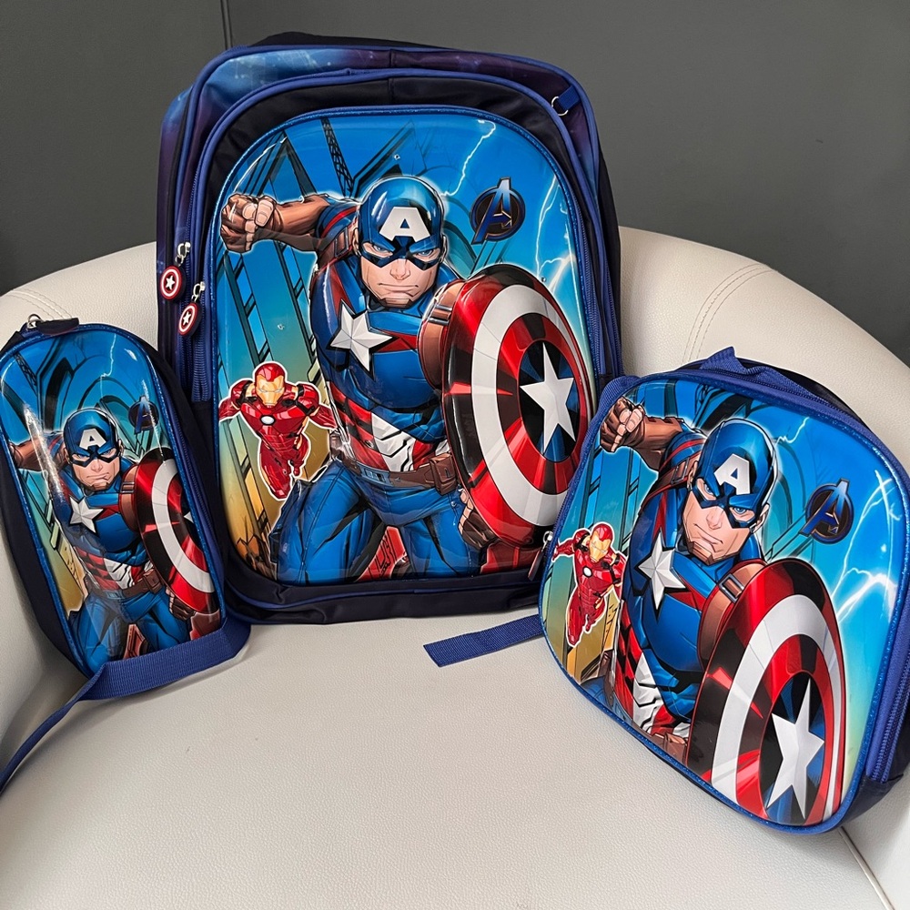 Kids Captain America Backpack Set - Blue